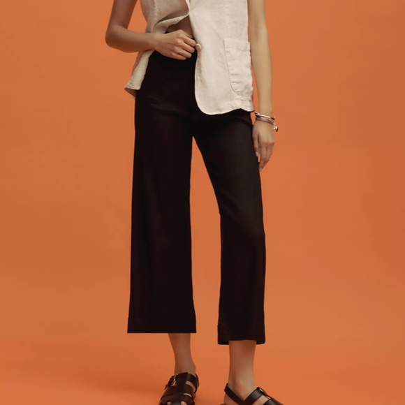 Colette Cropped Wide-Leg Pants by Maeve: Linen Edition (Black) - Picture 1 of 5